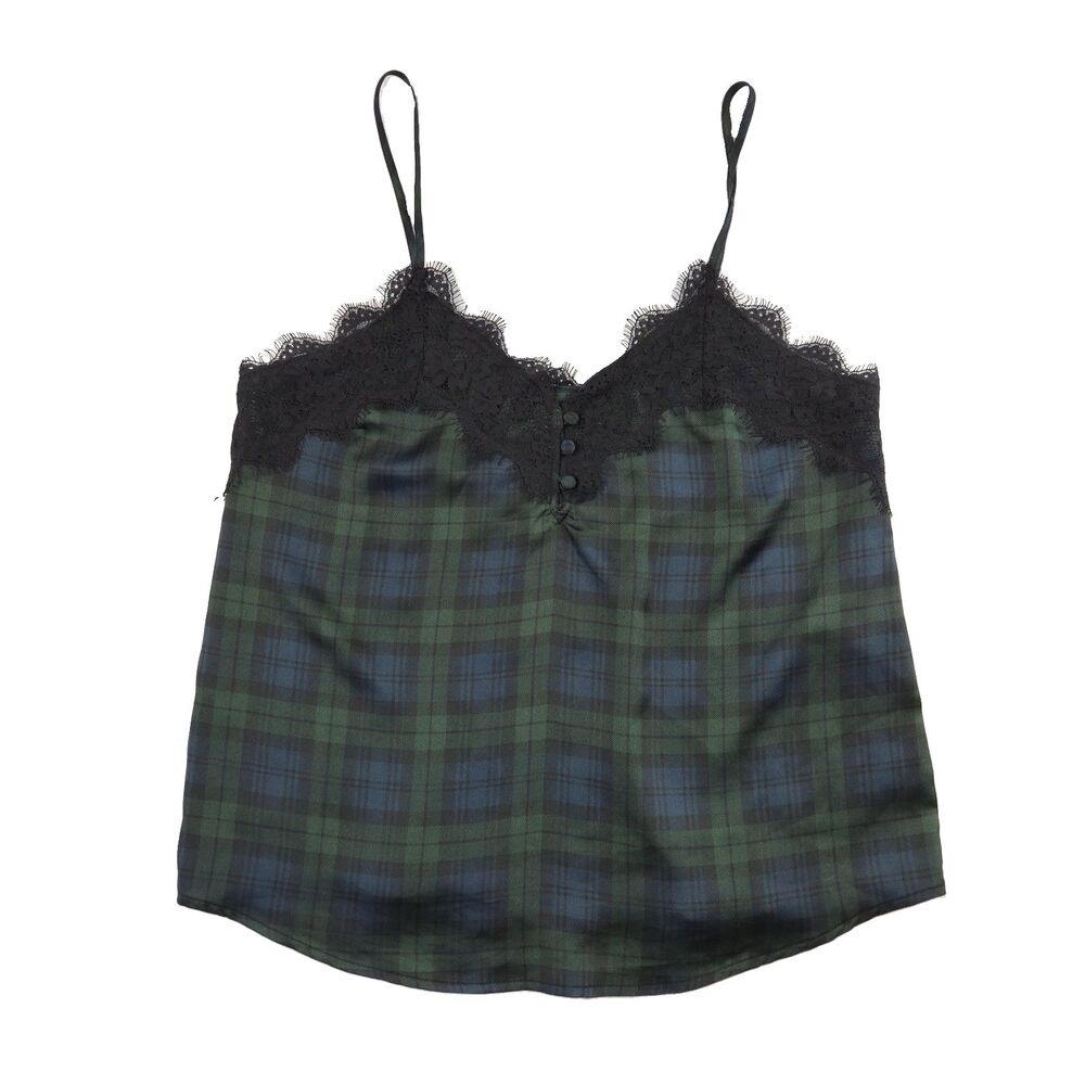 Abercrombie & Fitch Plaid Lace Trim Satin Cami Tank Top S Dark Academia Preppy